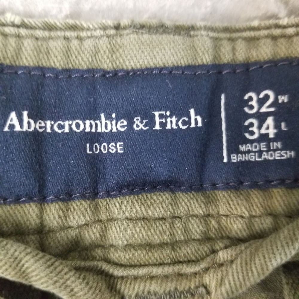 Abercrombie & Fitch Cargo Pants Mens 32 Olive Green Loose Multi-Pocket Cotton - Picture 6 of 10